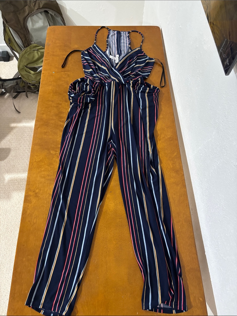 BCBGeneration Navy Striped Sleeveless Jumpsuit